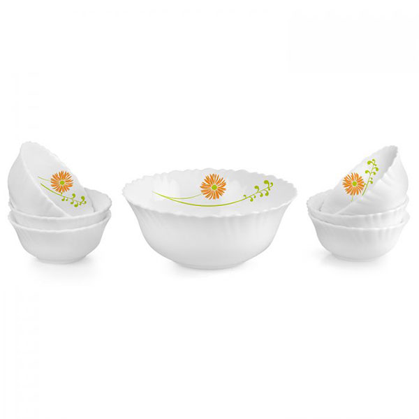 Livid Lilac Dazzle Series Pudding Set, Set Of 7, White