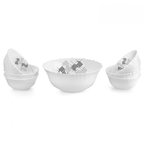 Liner Glaze Dazzle Series Pudding Set, Set Of 7, White