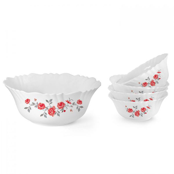 Red Rose Fantasy Imperial Series Dessert Set, Set Of 5, White