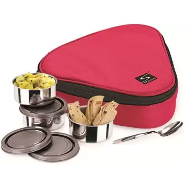 Stenso Trio -3, 3 Stainless Steel + Lid + Spoon (600 Ml) 3 Containers Lunch Box (600 Ml)