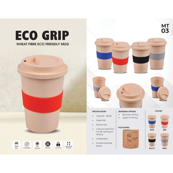 Eco Grip Wheat Fibre Eco Friendly Mug 450Ml Blue / Red / Black / Grey