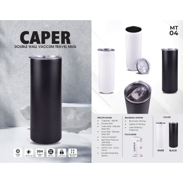 Caper Double Wall Vaccum Travel Mug 600Ml White / Black