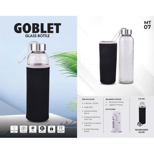 Goblet Glass Water Bottle 550Ml