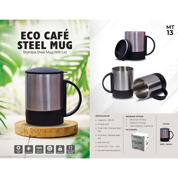 Eco Cafe Steel Mug With Lid 200Ml
