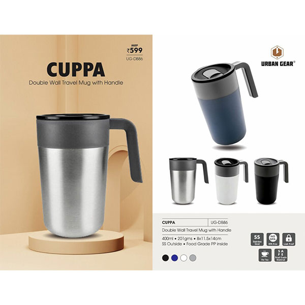 Double Wall travel Mug with handle Cuppa UG-DB86