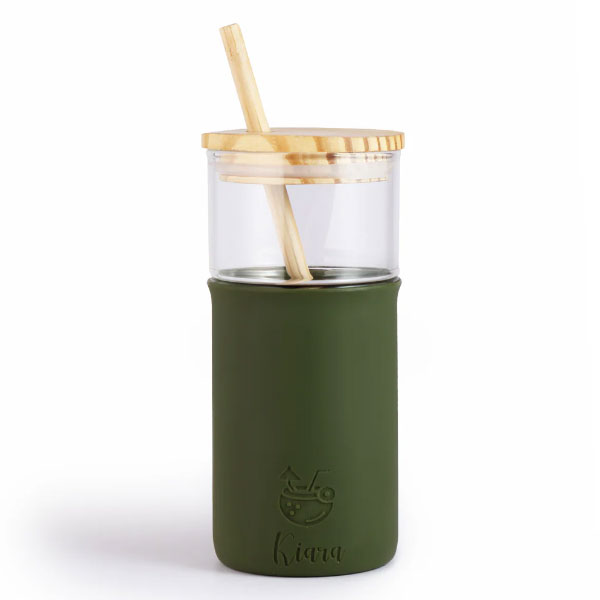 Smoothie Glass Tumbler with Straw 475ml-Green
