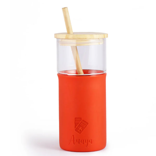 Smoothie Glass Tumbler with Straw 475ml-Orange