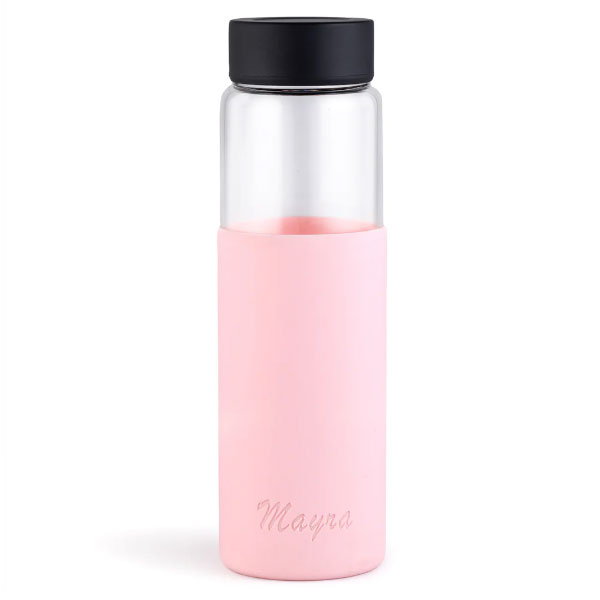 Marshmallow Glass Bottle with Silicone Sleeve 750ml-Blush Pink