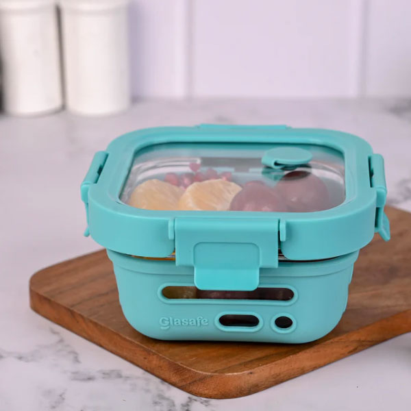 Glasafe Borosilicate Glass Tiffin with Silicone Sleeve 320ml-Mellow Mist
