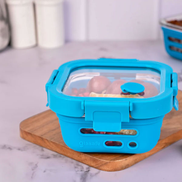 Glasafe Borosilicate Glass Tiffin with Silicone Sleeve 520ml-Tranquil Teal