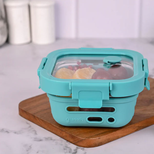 Glasafe Borosilicate Glass Tiffin with Silicone Sleeve 520ml-Mellow Mist