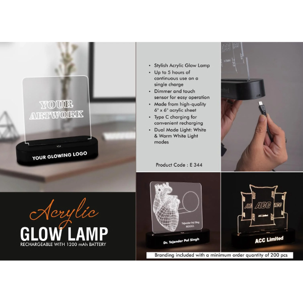 E344 – Acrylic Glow Lamp – Rechargeable| 1200 MAh Battery|