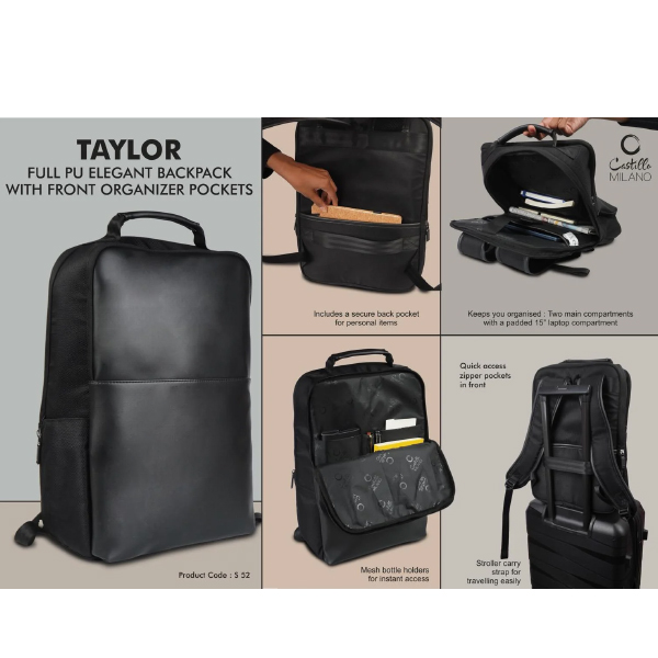 S52 – Taylor: Full PU Elegant Backpack With Front Organizer And Hidden Back Pocket