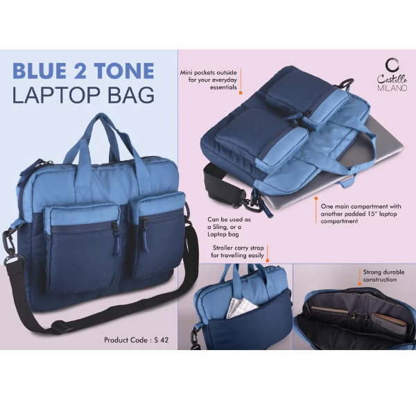 S42 – Slim 2 Tone Laptop Bag | Double Outside Pockets