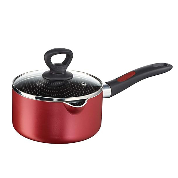 Tefal Simply Chef Aluminium Non-Stick Sauce Pan With Lid (16Cm, Rio Red)
