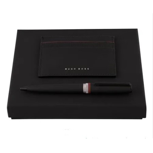 Hugo Boss Gear Black Ball Pen + Card Holder Set
