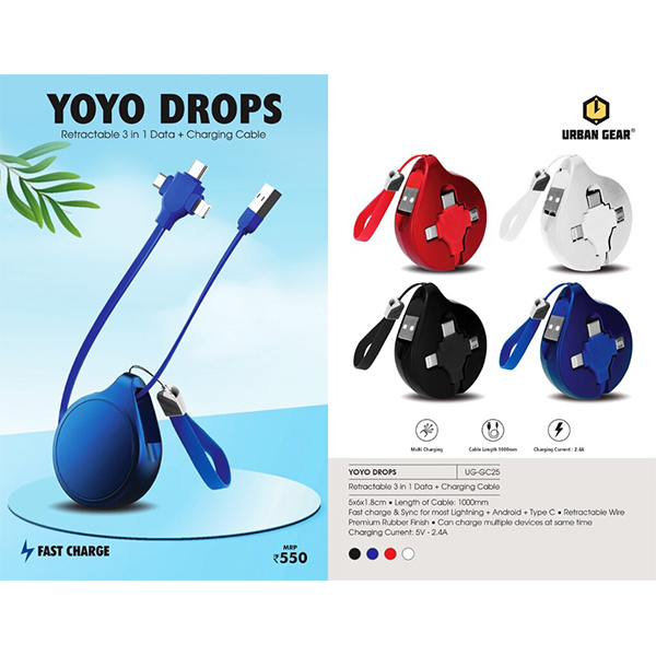 3-In-1 Charging Retracting Data Cable Yoyo Drops