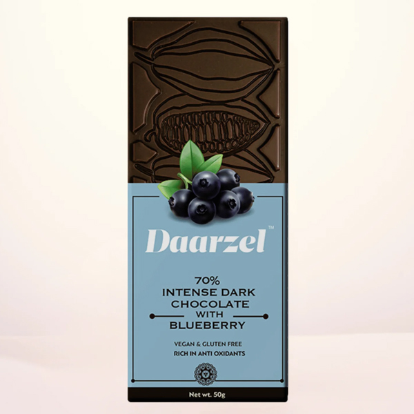 Daarzel - 70% Intense Dark Chocolate With Blueberry | Vegan & Gluten Free | 50 G