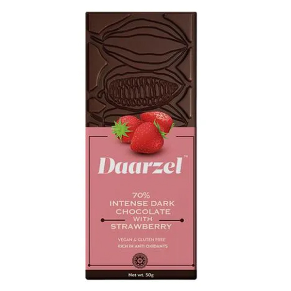Daarzel - 70% Intense Dark Chocolate With Strawberry | Vegan & Gluten Free 50 G