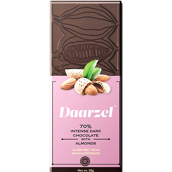Daarzel - 70% Intense Dark Chocolate With Almonds | Vegan And Gluten-Free | 50 G