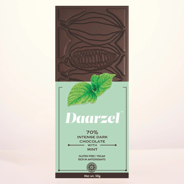 Daarzel 70% Intense Dark Chocolate With Mint Vegan And Gluten Free | 50 G