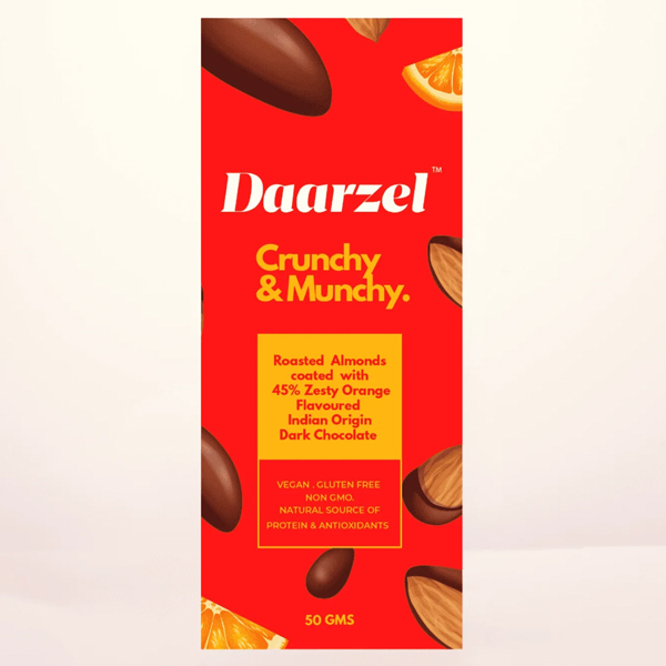 Daarzel - Almond Coated With 45% Dark Chocoalte & Tangy Orange |Vegan | Gluten Free | Non Gmo | Natural Source Of Protien & Antioxidants