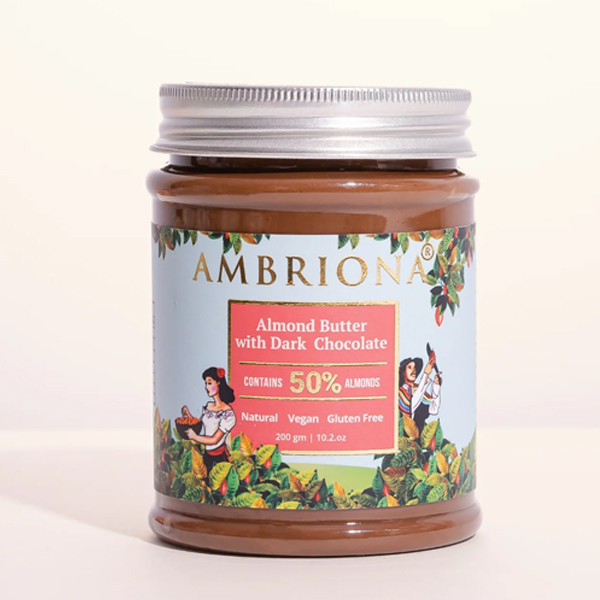 Ambriona - Almond Butter With Dark Chocolate | Contains 50% Almonds| Vegan | Gluten Free | Vegan | All Natural | High Protein | 200 G