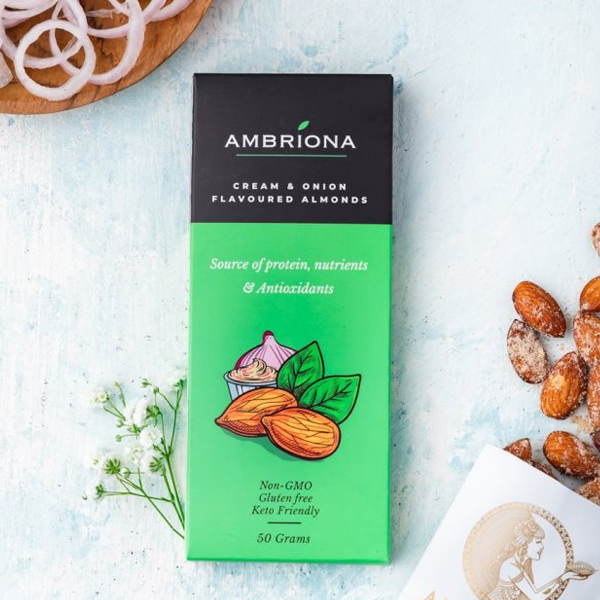 Almonds Flavoured With Cream & Onion: 100% Natural, Source Of Protien, Nutrients & Antioxidants. Non Gmo, Gluten Free & Keto Friendly | 50 Gl (Non Vegan)