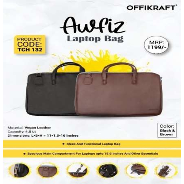 Awfiz Laptop Bag Tch 132 Black, Brown